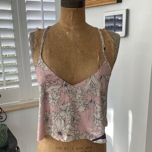 Caos Floral V-Neck Satin Cami Top - Pink